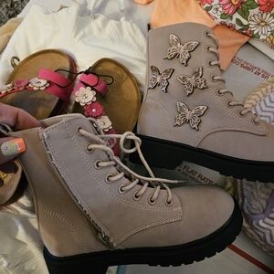 Kids Lace-Up Butterfly Boots - Light Brown